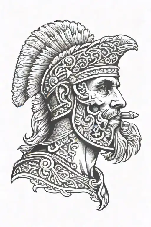 Black And White Roman Soldier Head Half Skull Half Face