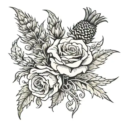Thistle And Rose Surrounded My Music Notes