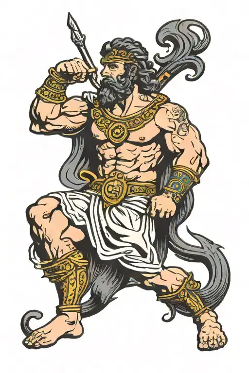 Tattoo Of Heracles In Traditional American Style With Color On The Thigh