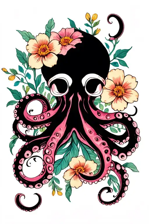 Octopus And Flowers Intertwined