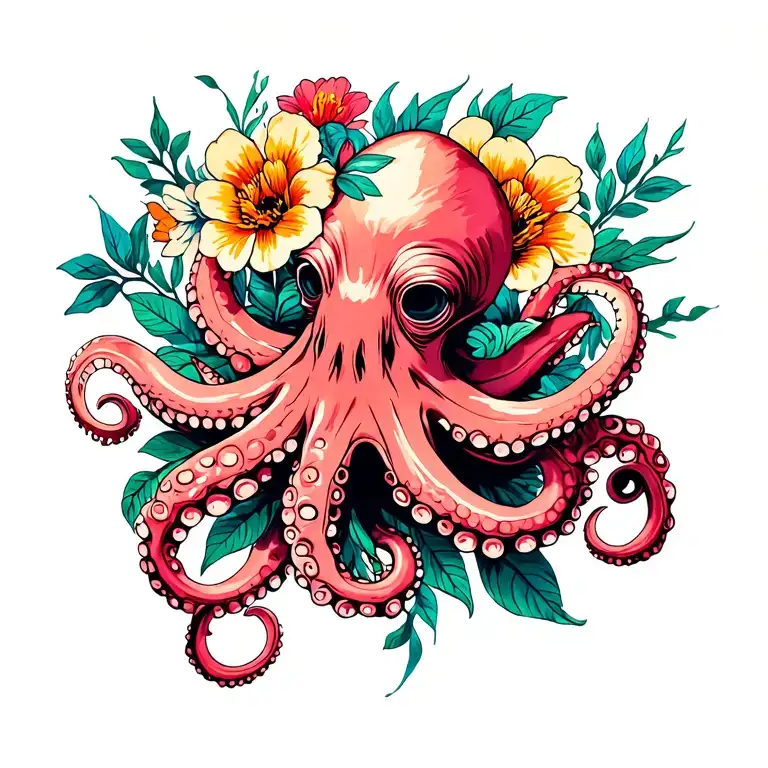 Octopus And Flowers Intertwined