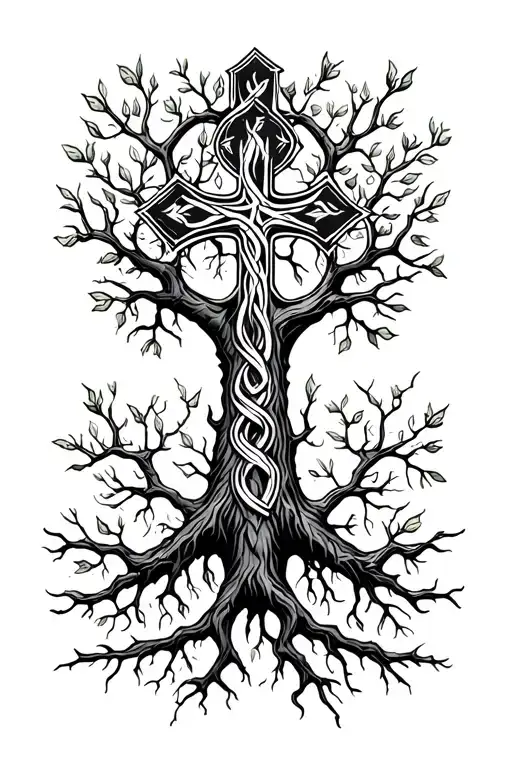 Three Nail Cross In Tree Of Life Intertwined