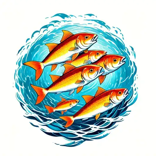 A Traditional Tattoo Of A School Of Fish Swimming In A Circular Pattern