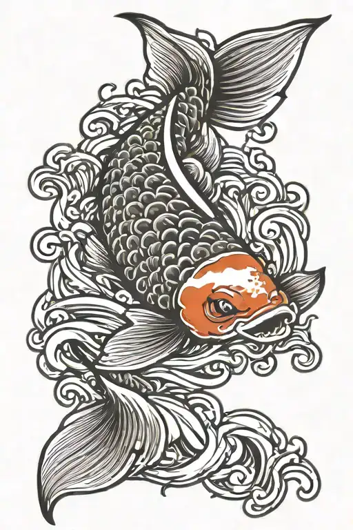 Japanese Koi Fish Swimming Upstream