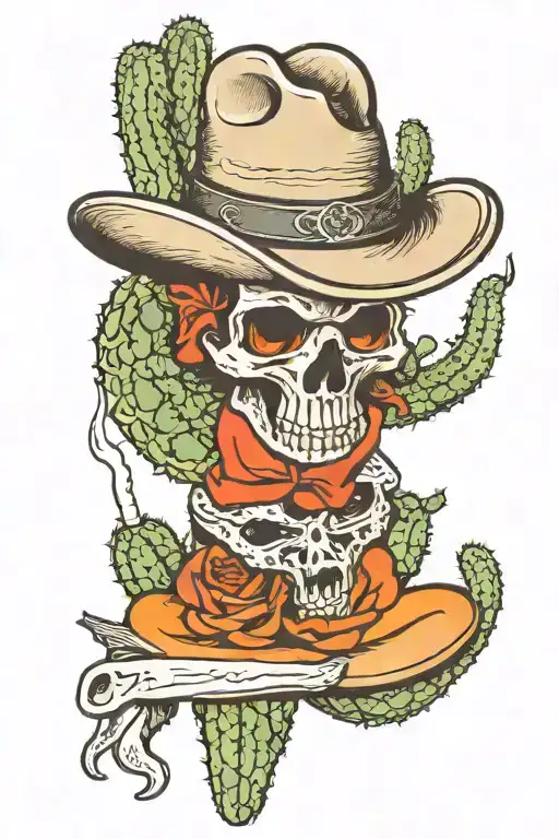 Snake Bull Cacti Skulls With Cowboy Hats And Cigarettes