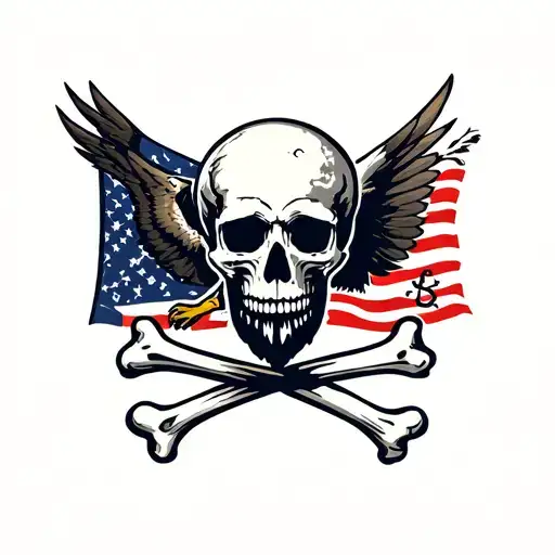 Black Beard Skull And Bones With Eagle Globe And Anchor Flag Behind The Skull And Bones