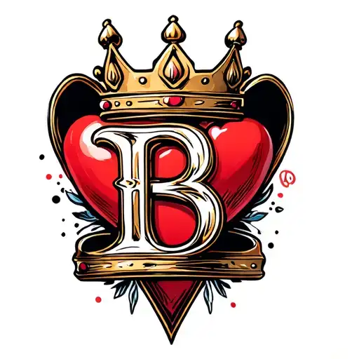 Alphabet B King Crown With Heart