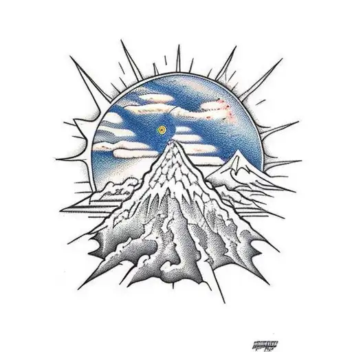 A Volcano With A Quantum Tunnel Letting Electrons Pass Towards A Sun