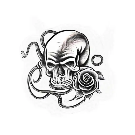 Snake Wrapped Around Skull Or Rose