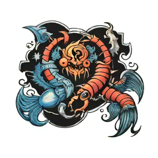 Scorpio And Pisces Zodiac Sign Tattoo Warrior Protector