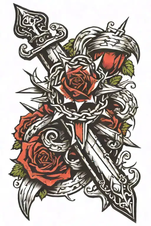 Sword With Nails As The Handle And A Crown Of Thorns On Top