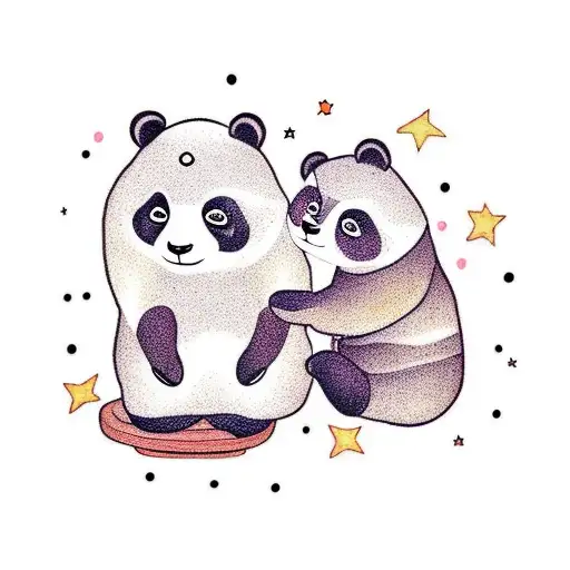 A Cute Panda And Bear Stargazing While Sitting On Moon