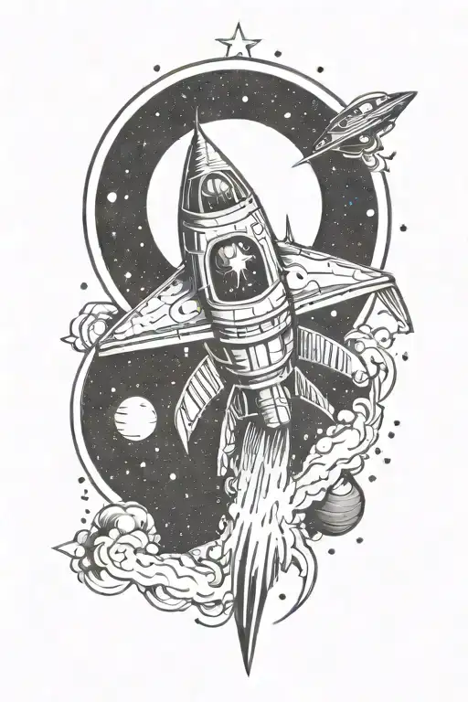 Spaceship Flying Through A Galaxy