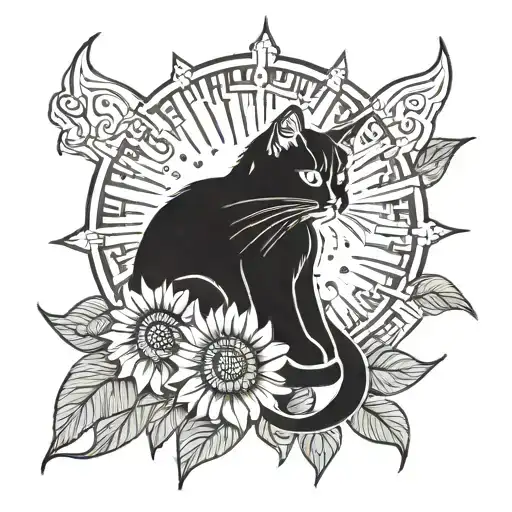 Cat And Sun Flower Intertwined