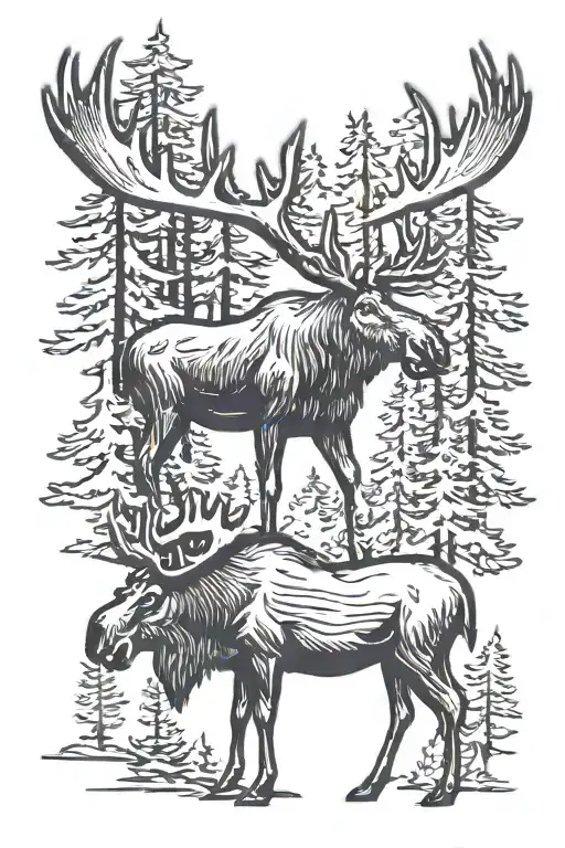 A Moose In The Forest With A Silhouette