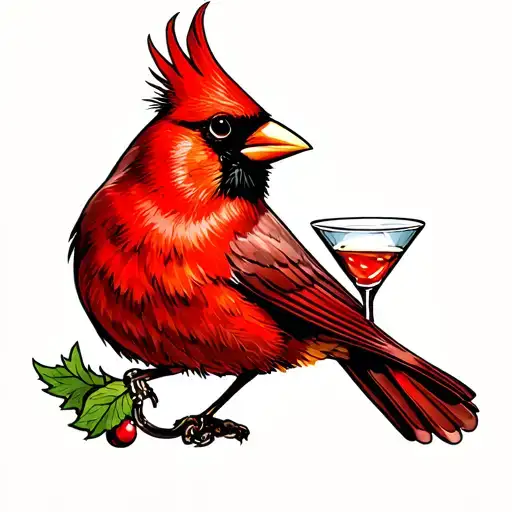 Cardinal Flying Holding A Martini Glass