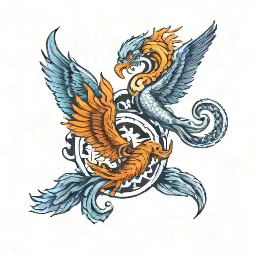 Two Phoenix Morphing Into A Pisces And Scorpio Zodiac Signs