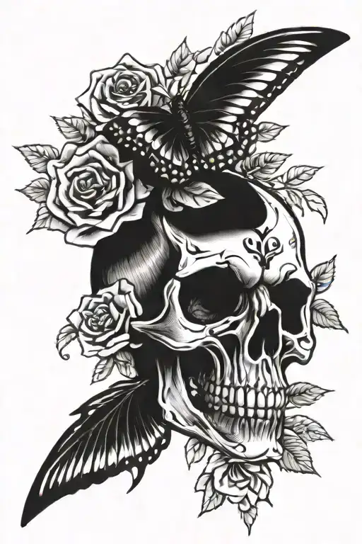 Skull And Roses And Butterflies
