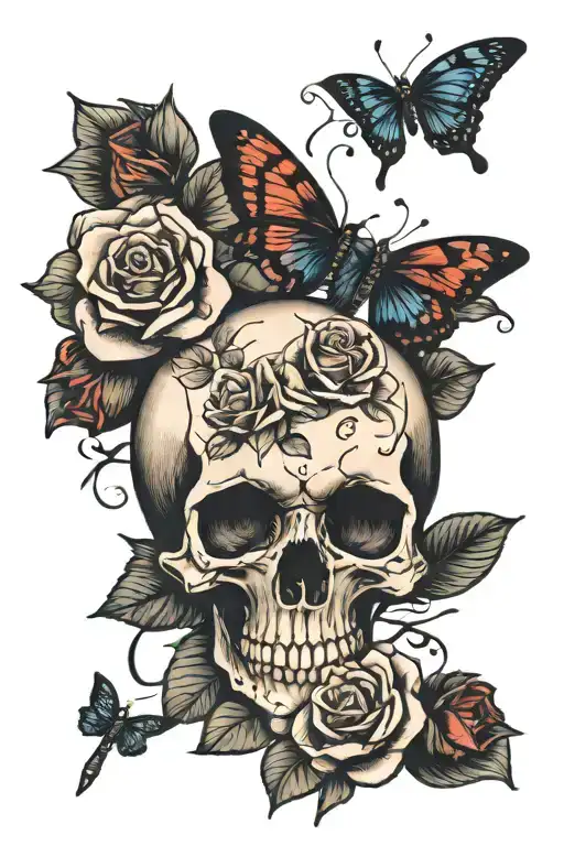 Skull And Roses And Butterflies