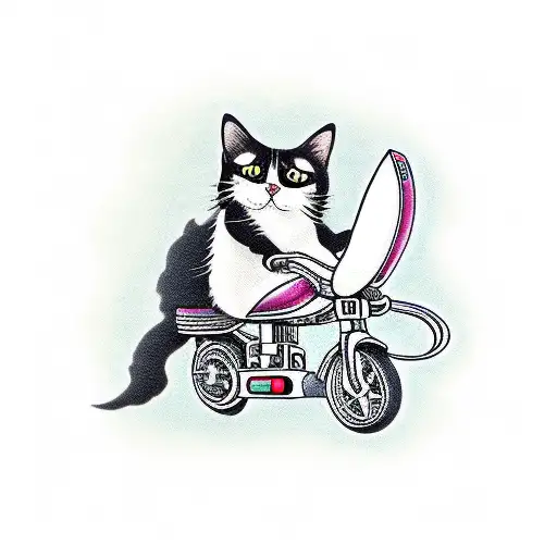 Long Haired Tuxedo Cat Riding A Razor Scooter