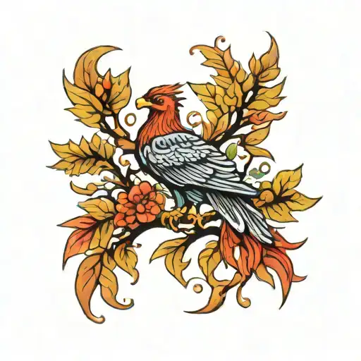 Phoenix Bird Inside A Tree Of Life