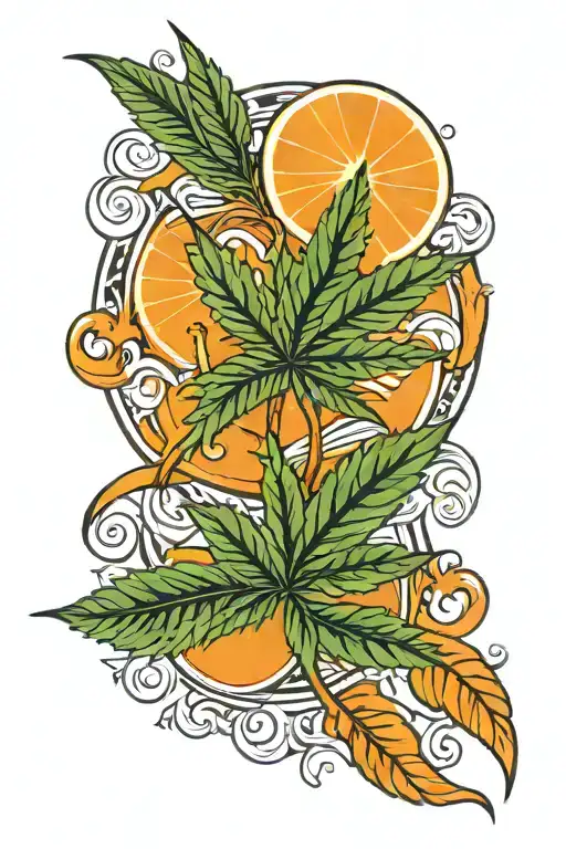 Pot Leaf With An Orange Ribbion Intertwind With It