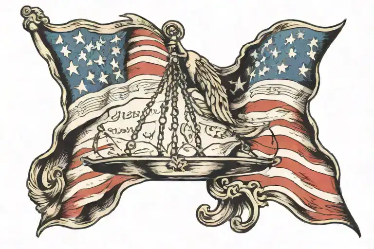 The Word Justice With American Flag In Background