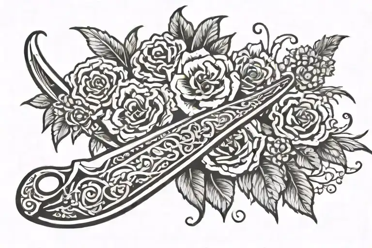 Straight Razor And Flowers