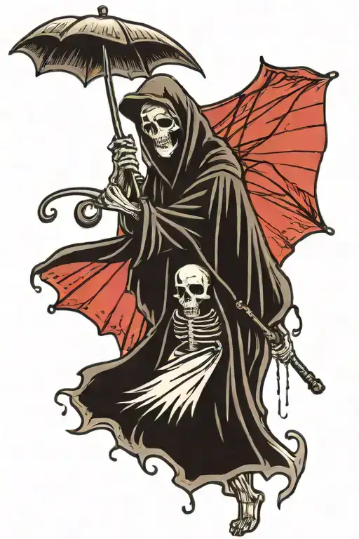 Grim Reaper Holding Umbrella Getting Rained