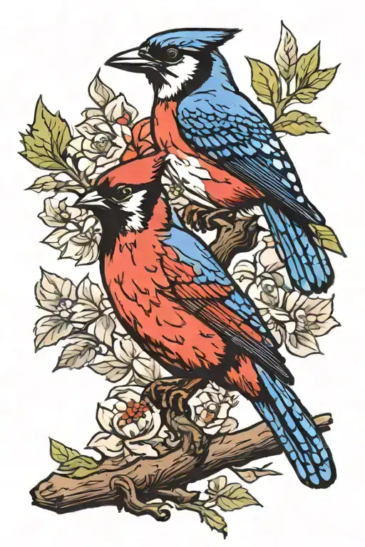 Bluejay Cardinal Raven Perched