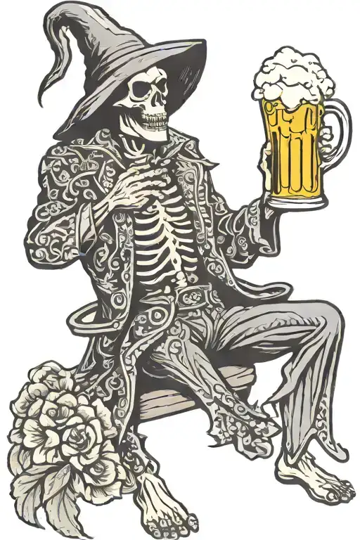 Grim Reaper Wearing Hawaiian Shirt Holding A Beer Mug