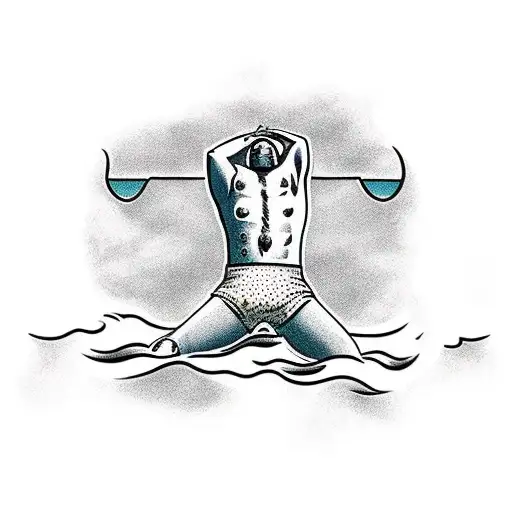 Headless Man Lying Down Reaching For The Sea Waves On A Beach In Sunlight