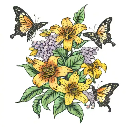 Tiger Lily Sunflowers And Lilacs Intertwined