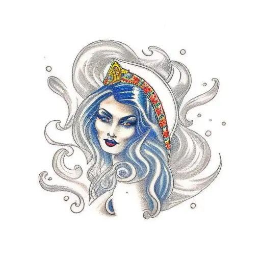 A Portrait Of A Stunning Gypsy Woman With Waves Crashing In The Background