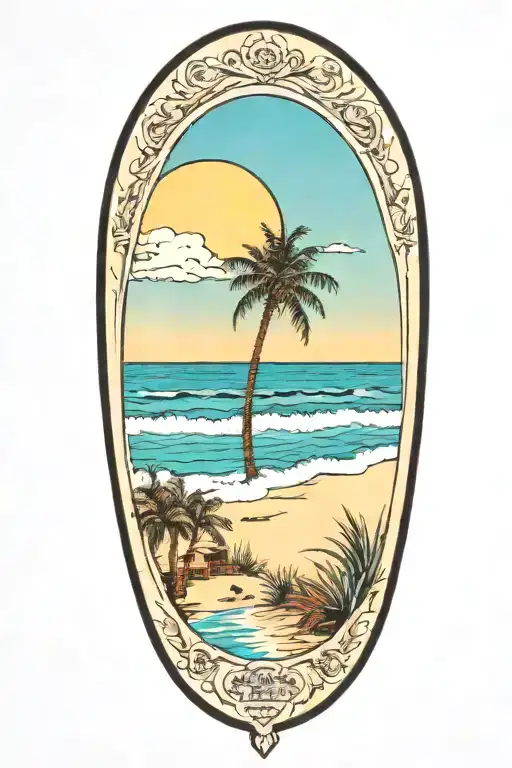 Ocean Beach Scene With Palm