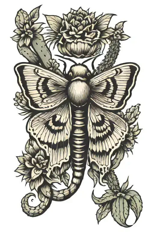 Death Moth Facing Upward Surrounded By Cacti