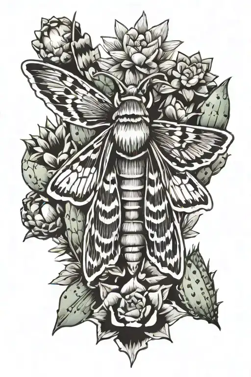 Moth Facing Upward Surrounded By Cacti