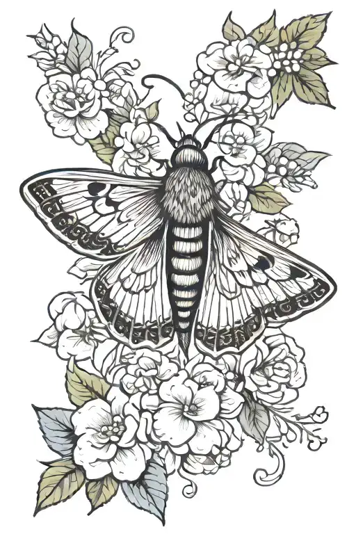 Moth Facing Upward Surrounded By Florals