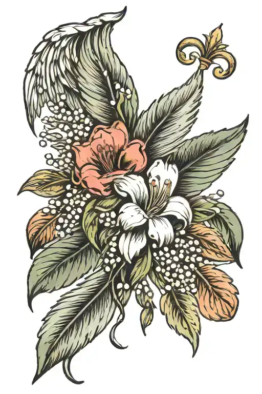 Angel Wings With Feathers And Lily Of The Valley Flower