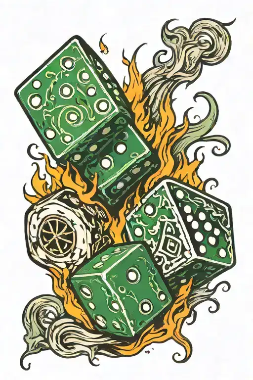 Two Dice In Flames In A Black And Green Scheme