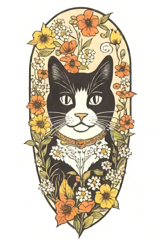 A Whimsical Black And White Cat Exploring A Field Of Wildflowers