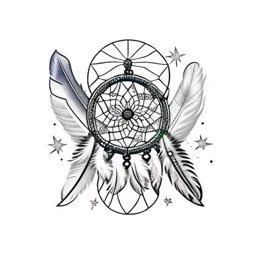 Narrow Dreamcatcher With Feathers And Stars