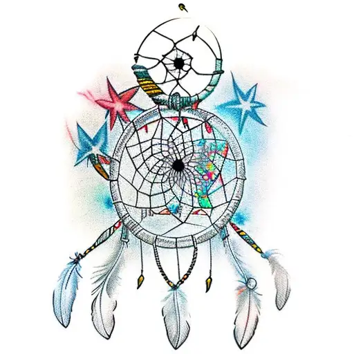 Narrow Dreamcatcher With Feathers And Stars