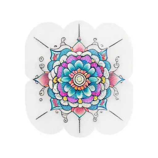 Mandala With Diamond And Flowers