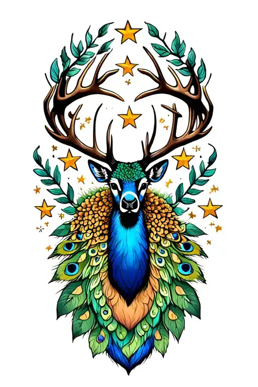 Stag And Peacock With Stars And Leafs
