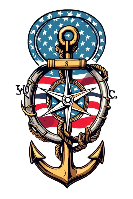 Anchor And Compass Rose Intertwined