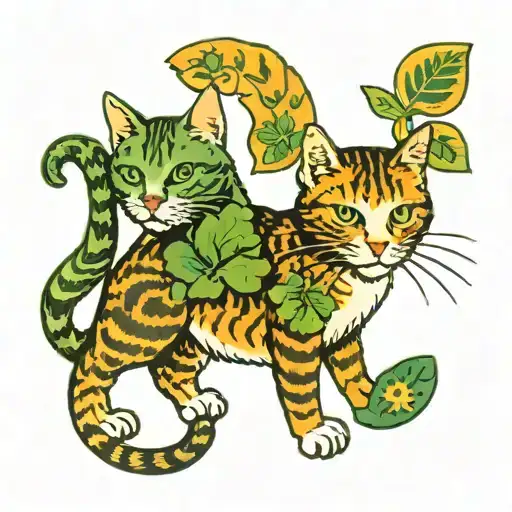 Cat And Shamrock Intertwined