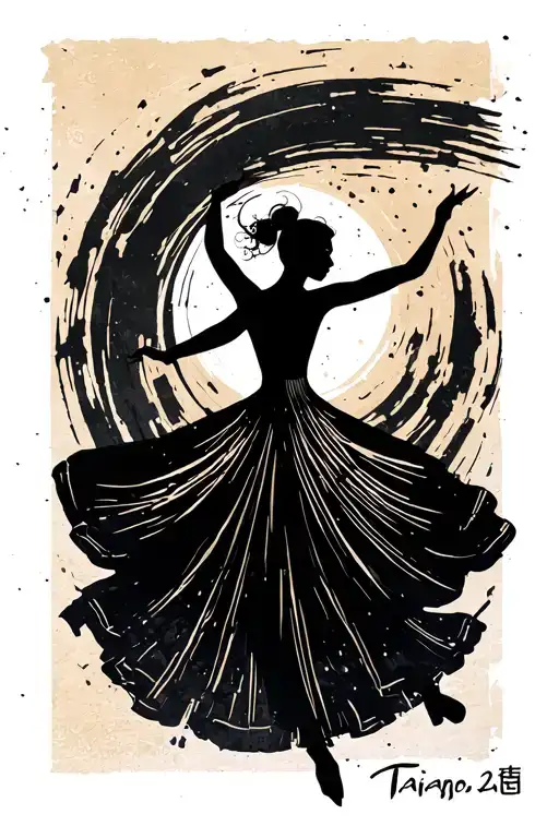 Taiwanese Abstract Silhouette Of A Dancer With Ink-brush-like Strokes