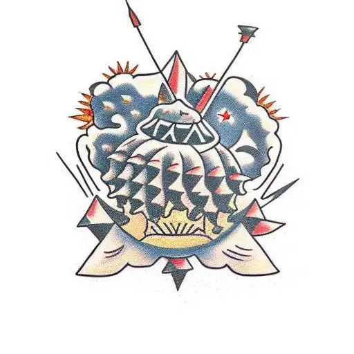 Desert With Sun Cactus And Bows And Arrows