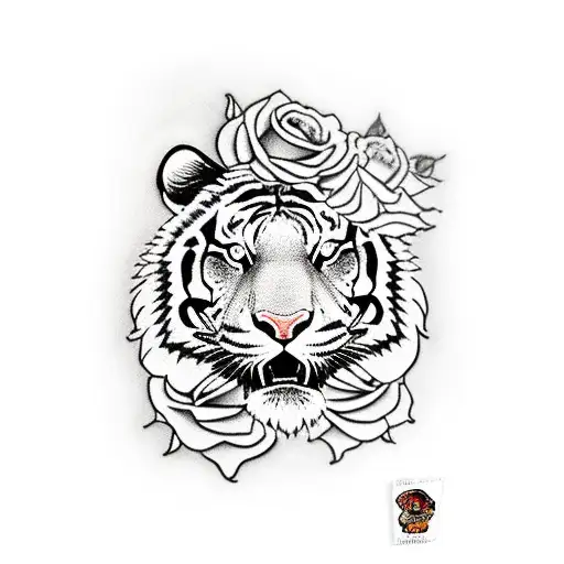 Head Of Tiger Covered With Roses